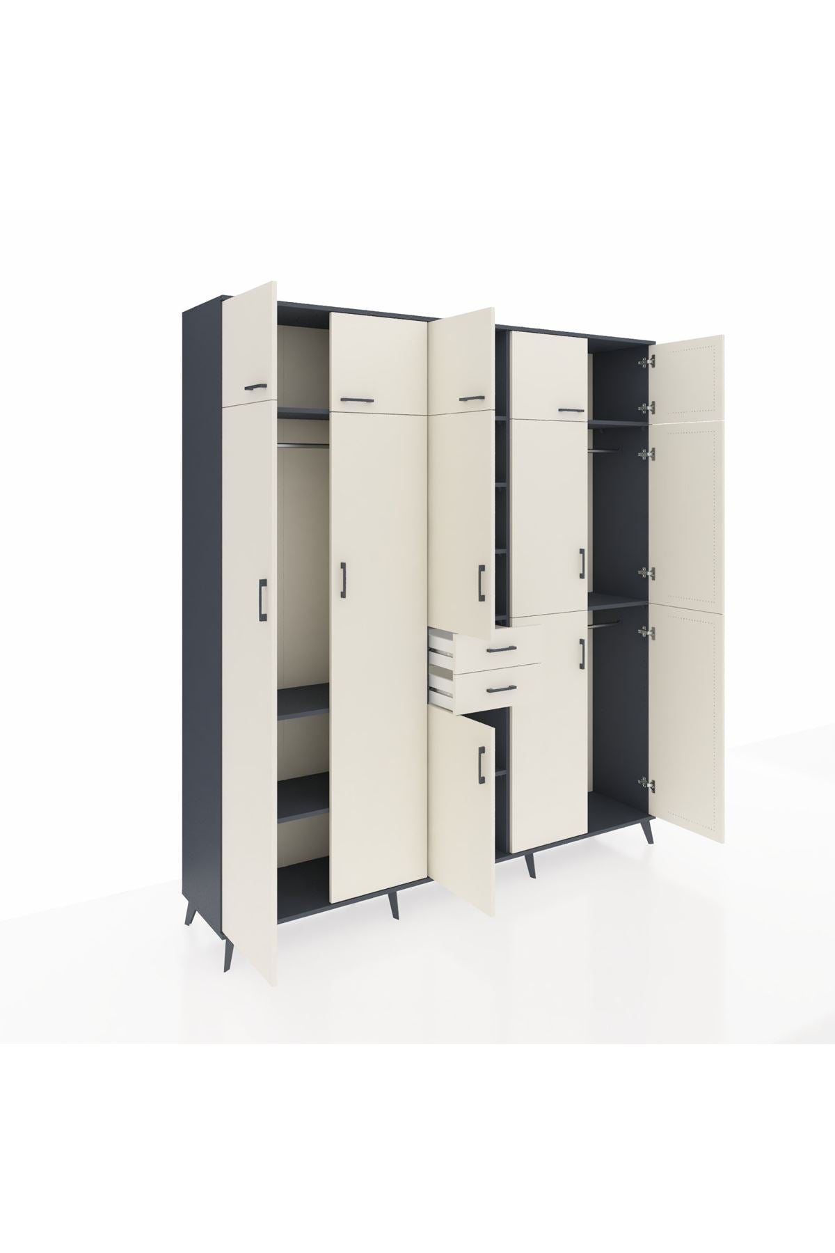 Hyperion Dolap 10 Raflı 2 Çekmeceli 3 Askılı 220x44x243 Antrasit-Aytaşı/Aytaşı