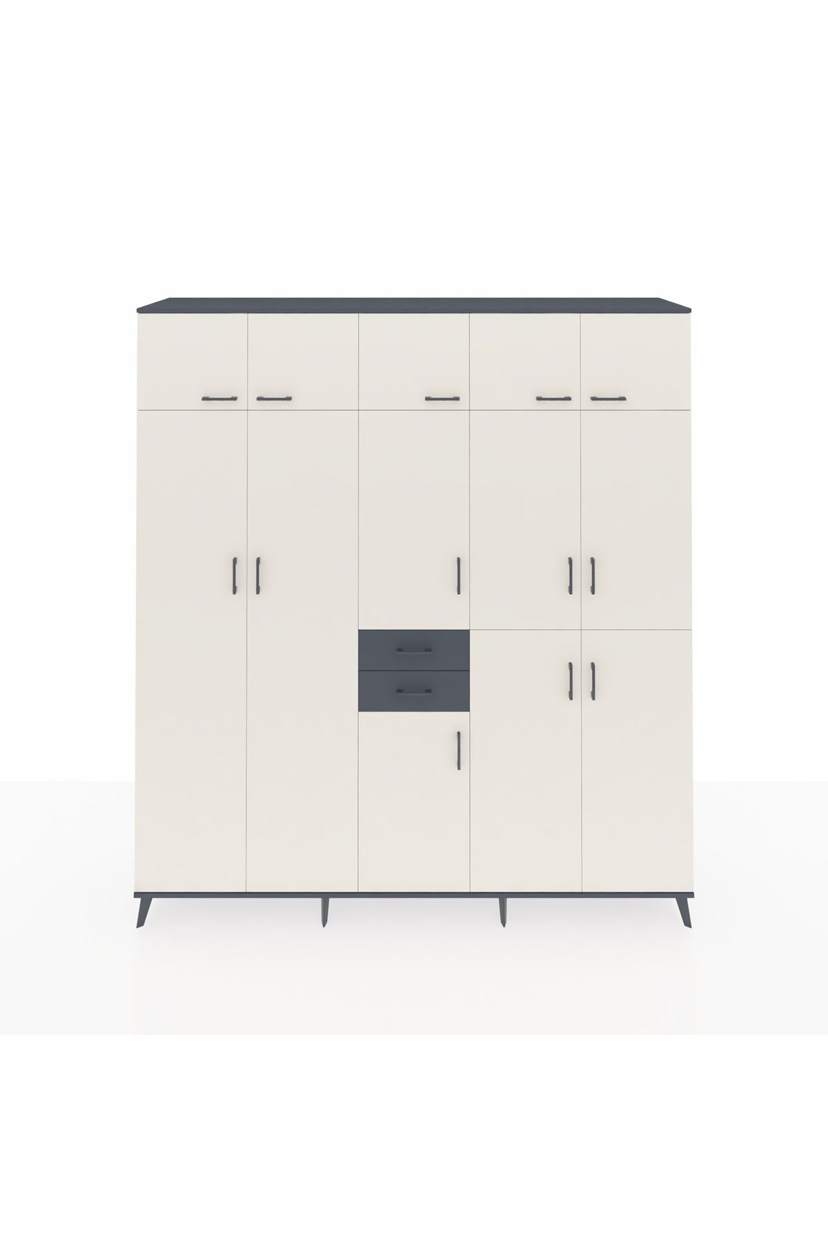 Hyperion Dolap 10 Raflı 2 Çekmeceli 3 Askılı 220x44x243 Antrasit-Aytaşı/Antrasit