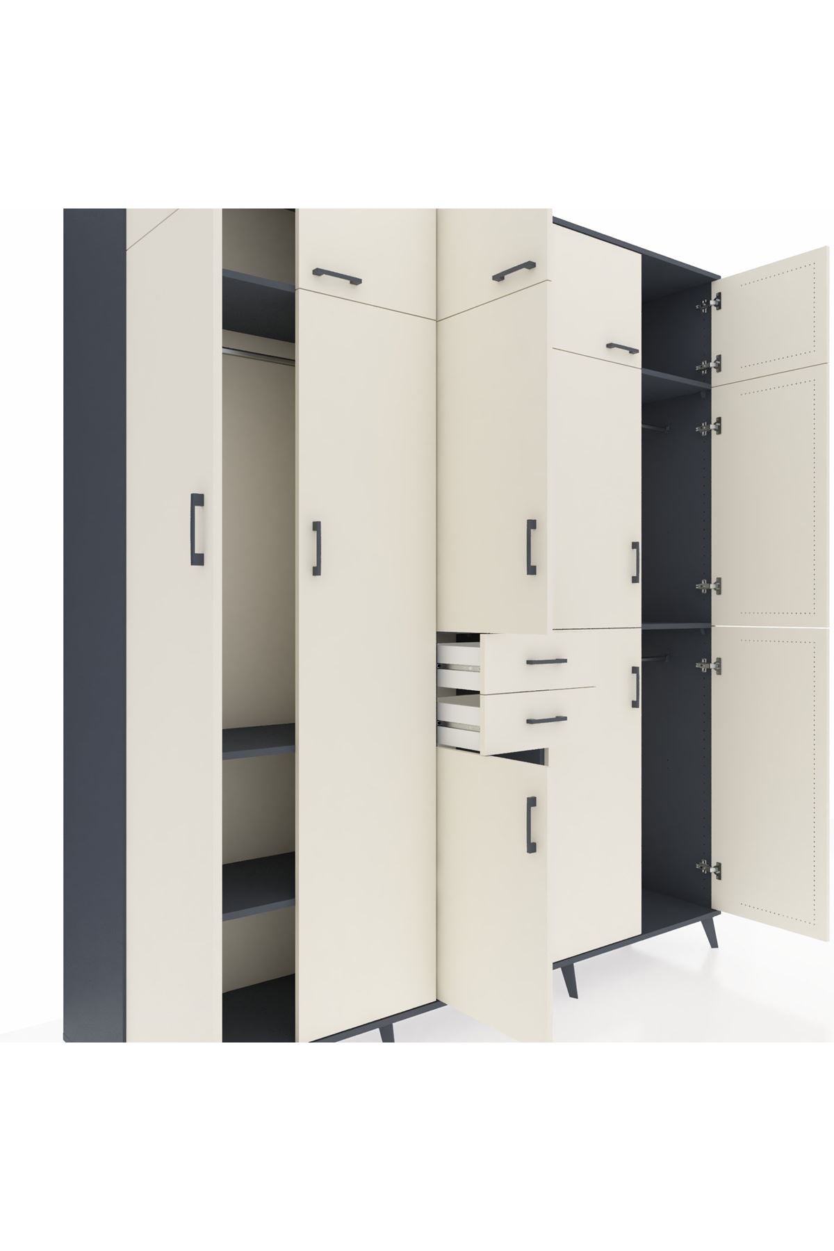 Hyperion Dolap 10 Raflı 2 Çekmeceli 3 Askılı 220x44x243 Antrasit-Aytaşı/Aytaşı