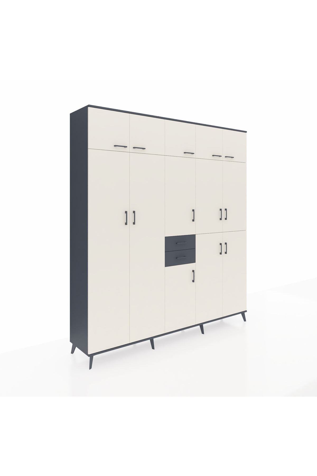 Hyperion Dolap 10 Raflı 2 Çekmeceli 3 Askılı 220x44x243 Antrasit-Aytaşı/Antrasit