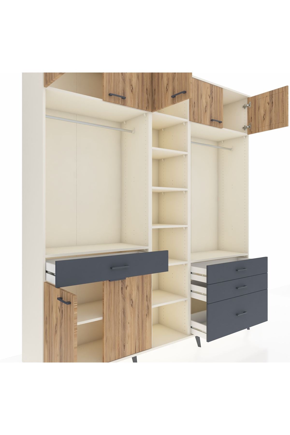 Hyperion Dolap 11 Raflı 4 Çekmeceli 2 Askılı 220x44x243 Aytaşı-Çam/Antrasit