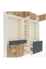 Hyperion Dolap 11 Raflı 4 Çekmeceli 2 Askılı 220x44x243 Aytaşı-Çam/Antrasit