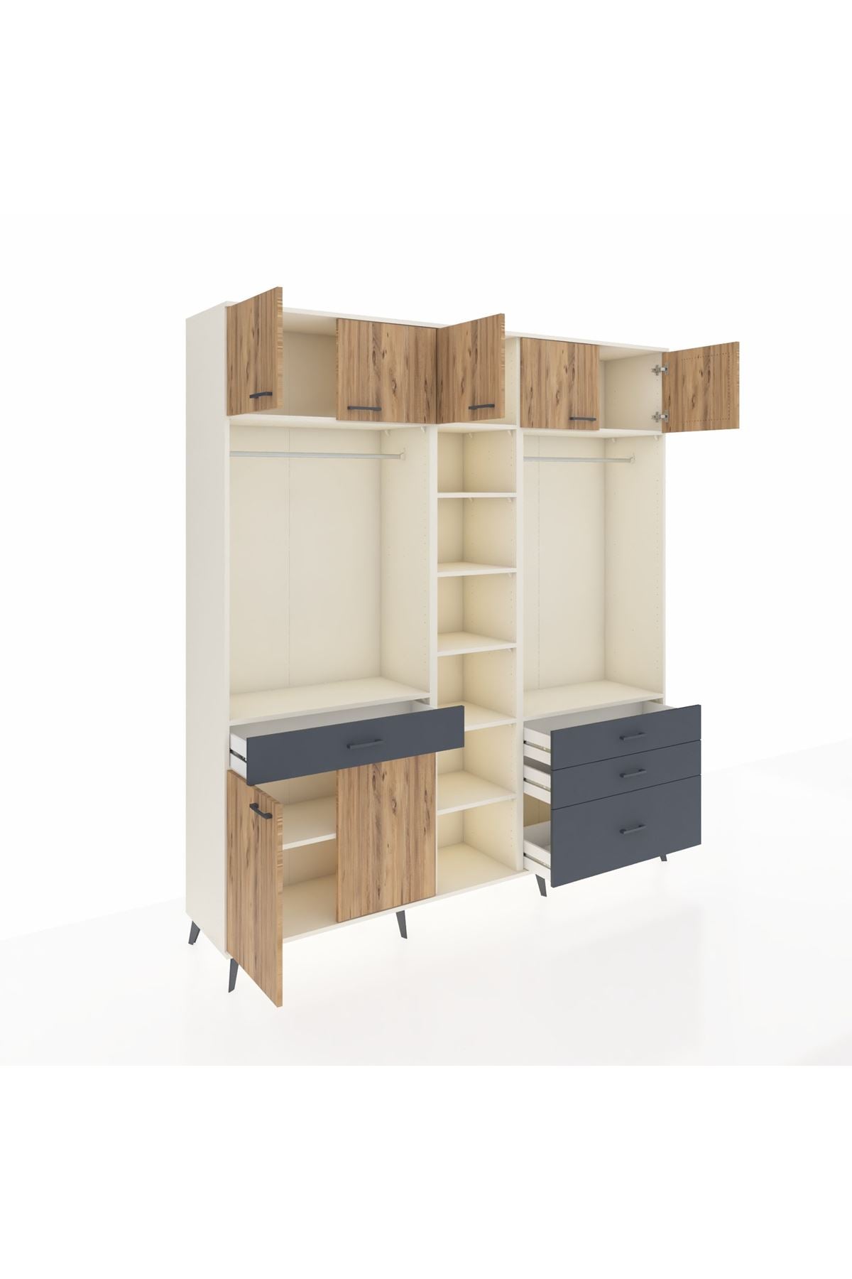 Hyperion Dolap 11 Raflı 4 Çekmeceli 2 Askılı 220x44x243 Aytaşı-Çam/Antrasit