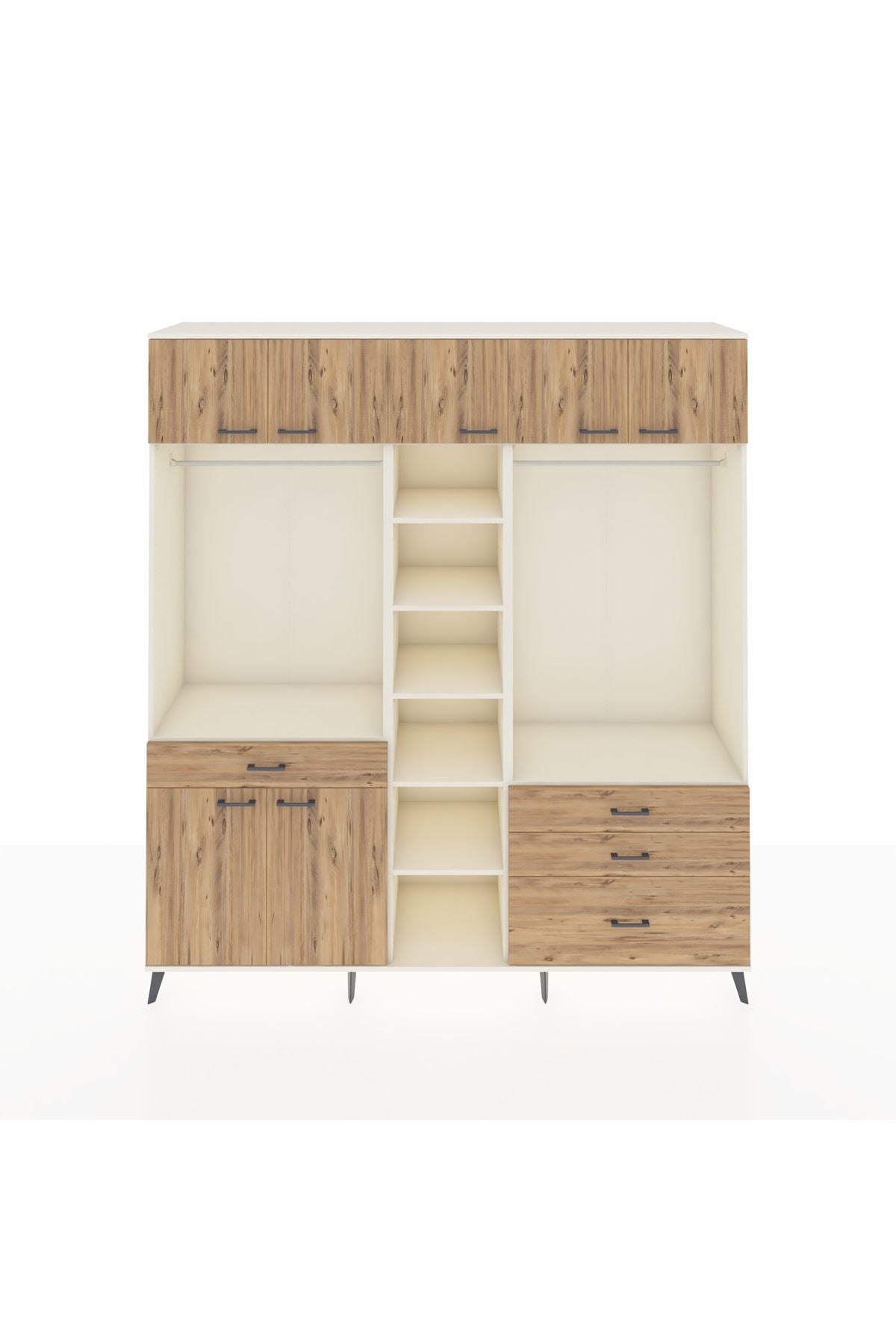 Hyperion Dolap 11 Raflı 4 Çekmeceli 2 Askılı 220x44x243 Aytaşı-Çam/Çam