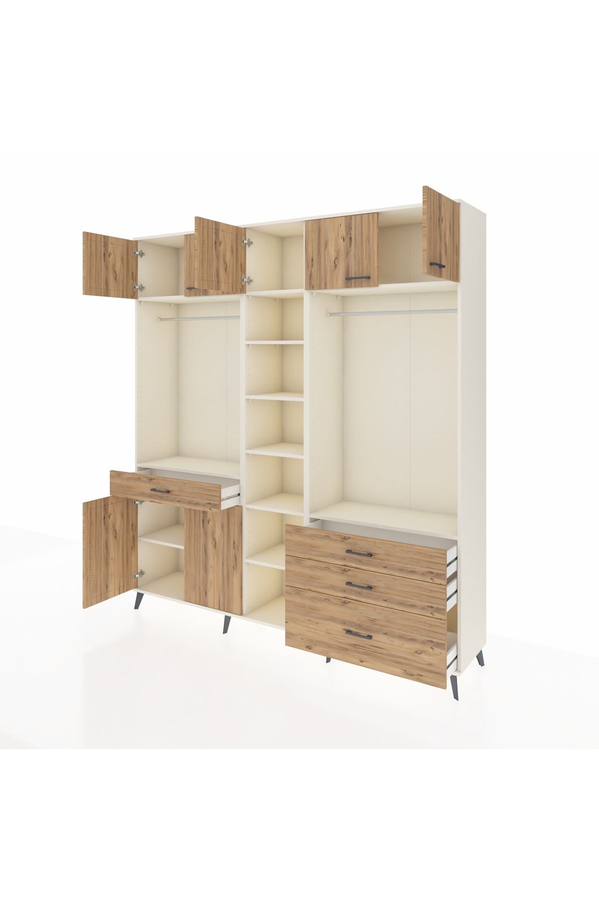 Hyperion Dolap 11 Raflı 4 Çekmeceli 2 Askılı 220x44x243 Aytaşı-Çam/Çam