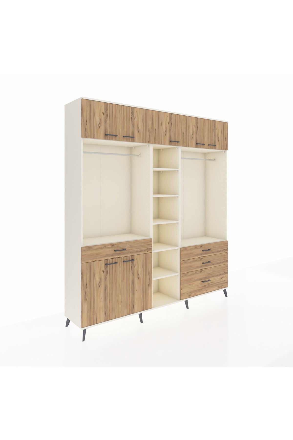 Hyperion Dolap 11 Raflı 4 Çekmeceli 2 Askılı 220x44x243 Aytaşı-Çam/Çam