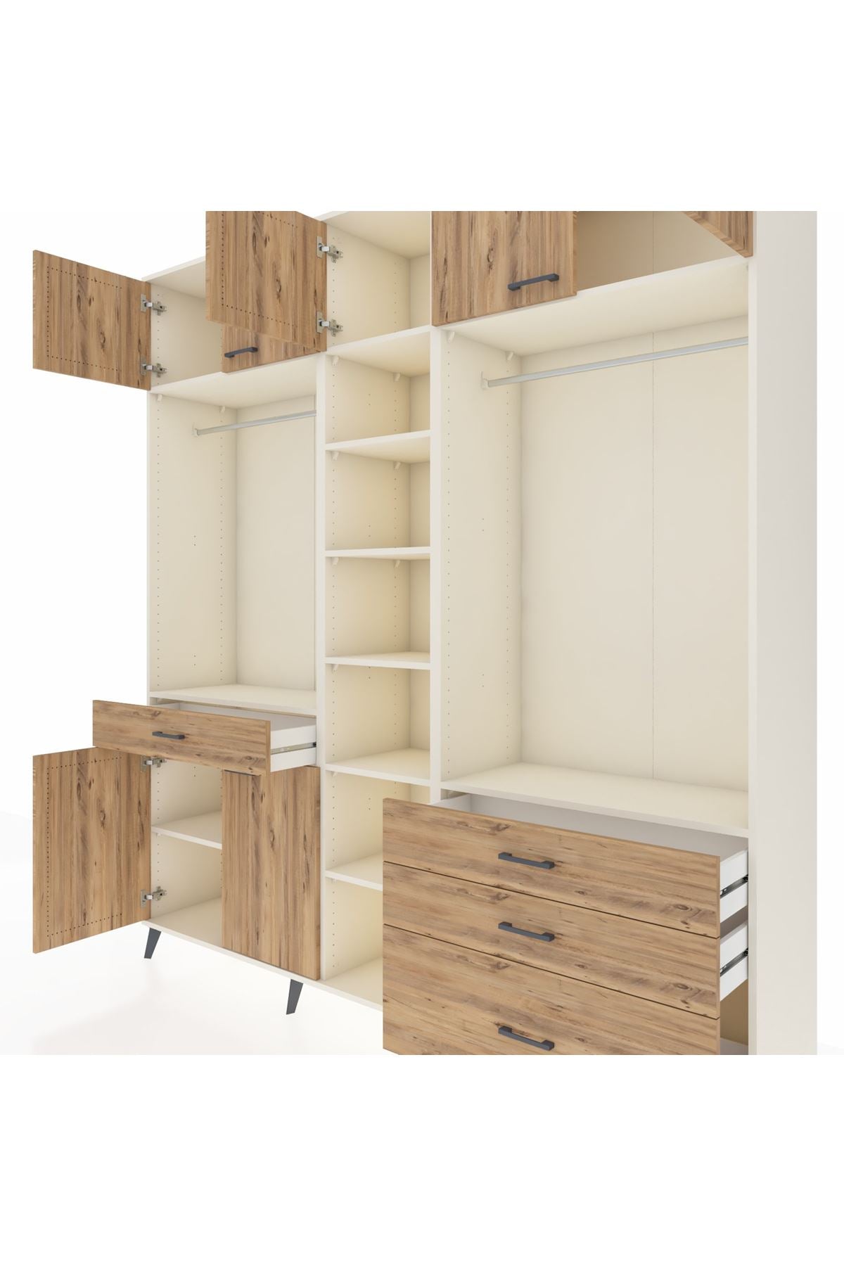 Hyperion Dolap 11 Raflı 4 Çekmeceli 2 Askılı 220x44x243 Aytaşı-Çam/Çam