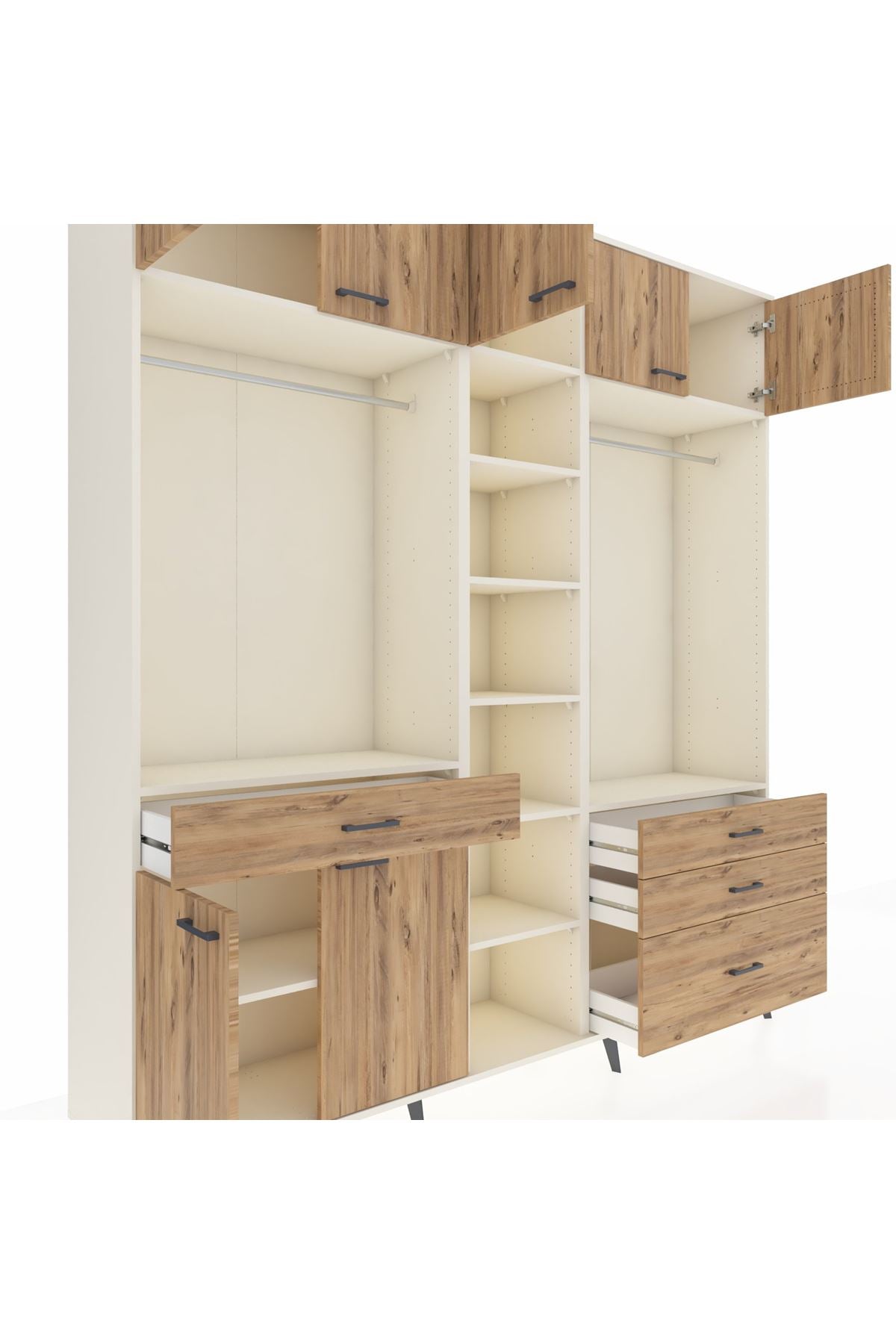 Hyperion Dolap 11 Raflı 4 Çekmeceli 2 Askılı 220x44x243 Aytaşı-Çam/Çam