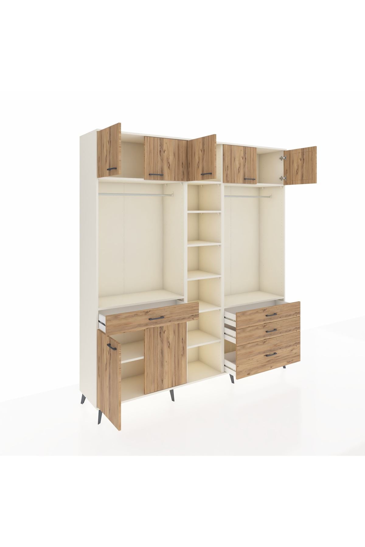 Hyperion Dolap 11 Raflı 4 Çekmeceli 2 Askılı 220x44x243 Aytaşı-Çam/Çam