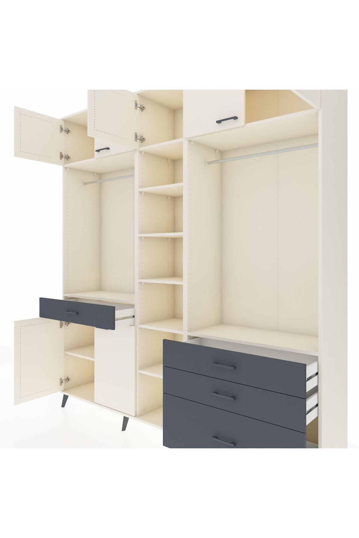 Hyperion Dolap 11 Raflı 4 Çekmeceli 2 Askılı 220x44x243 Aytaşı-Aytaşı/Antrasit