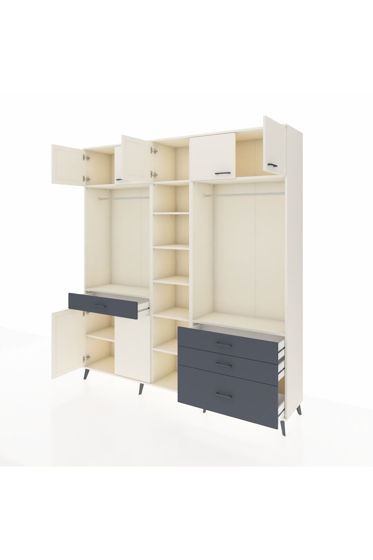 Hyperion Dolap 11 Raflı 4 Çekmeceli 2 Askılı 220x44x243 Aytaşı-Aytaşı/Antrasit