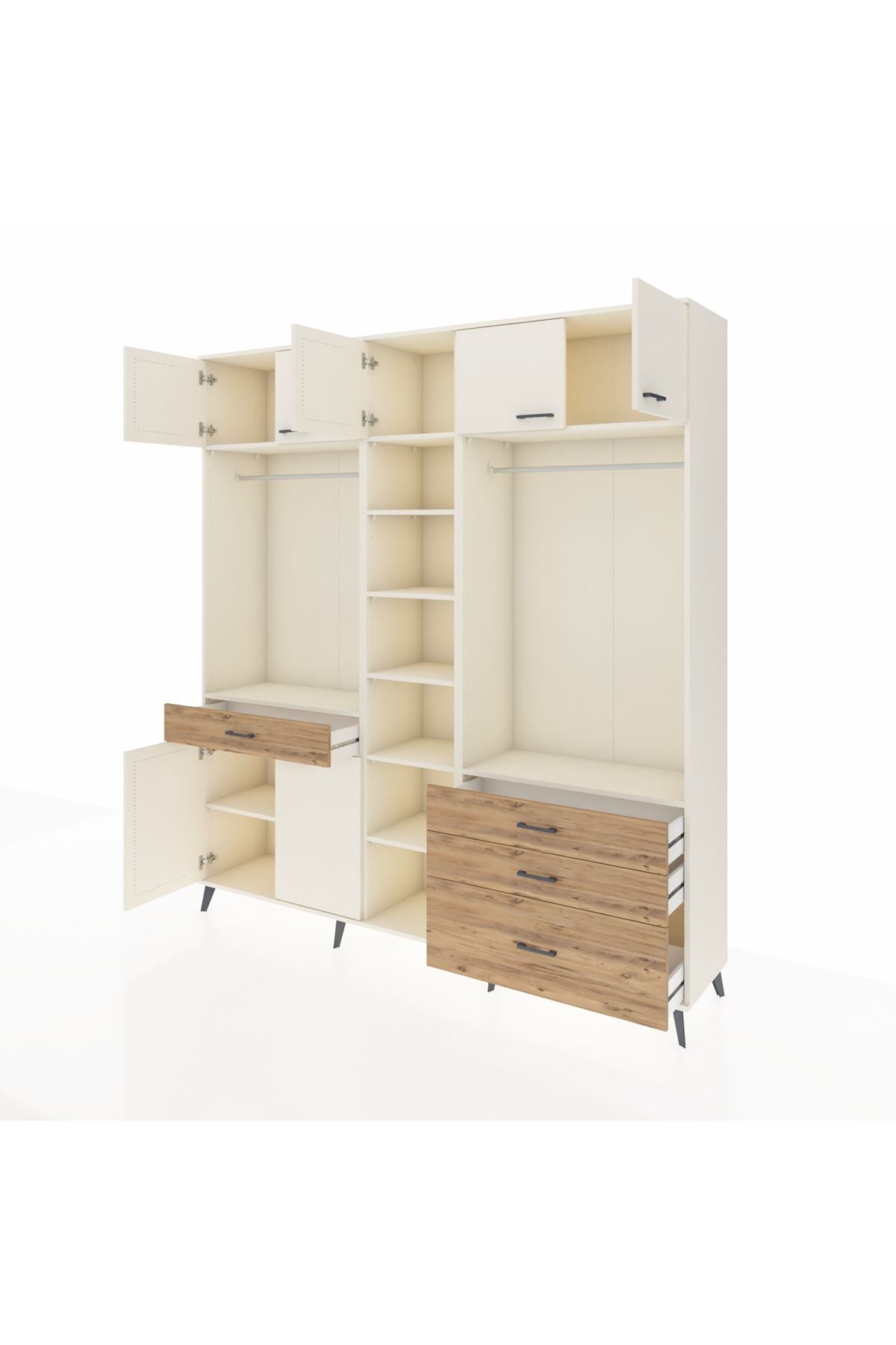 Hyperion Dolap 11 Raflı 4 Çekmeceli 2 Askılı 220x44x243 Aytaşı-Aytaşı/Çam