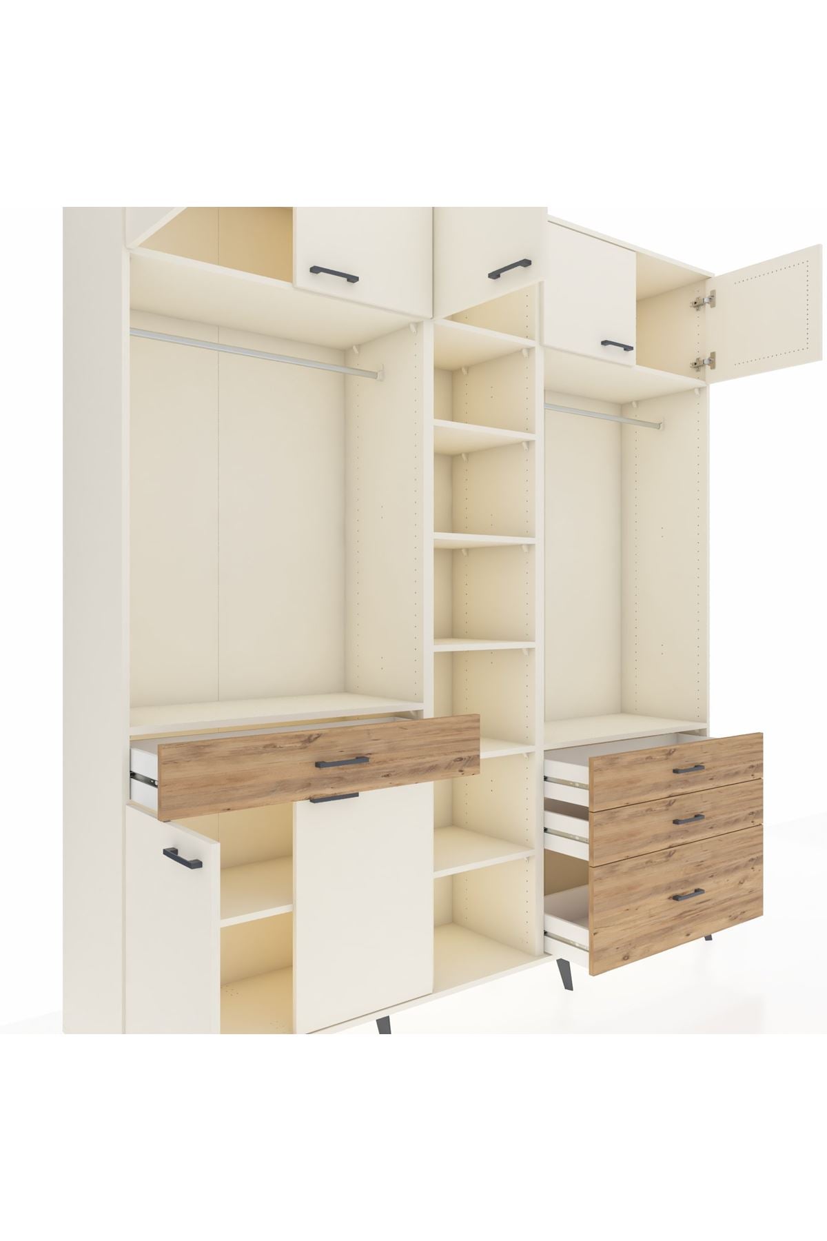 Hyperion Dolap 11 Raflı 4 Çekmeceli 2 Askılı 220x44x243 Aytaşı-Aytaşı/Çam