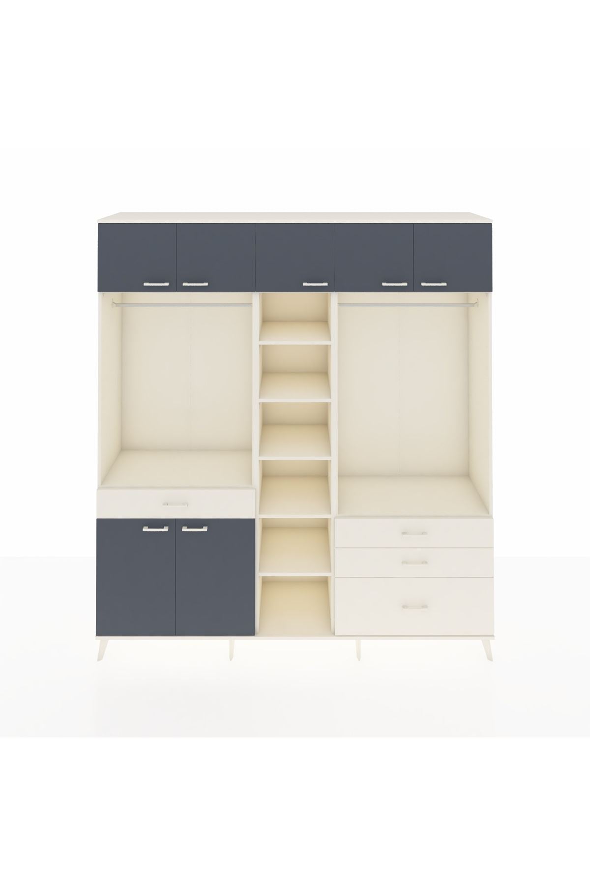 Hyperion Dolap 11 Raflı 4 Çekmeceli 2 Askılı 220x44x243 Aytaşı-Antrasit/Aytaşı