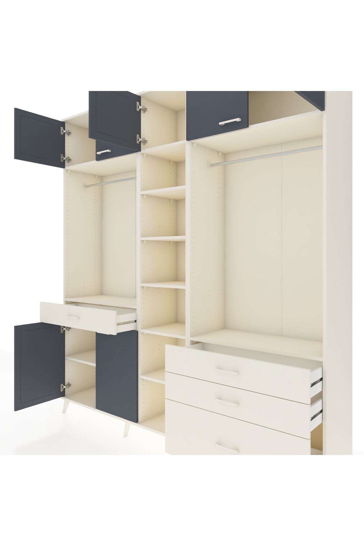 Hyperion Dolap 11 Raflı 4 Çekmeceli 2 Askılı 220x44x243 Aytaşı-Antrasit/Aytaşı