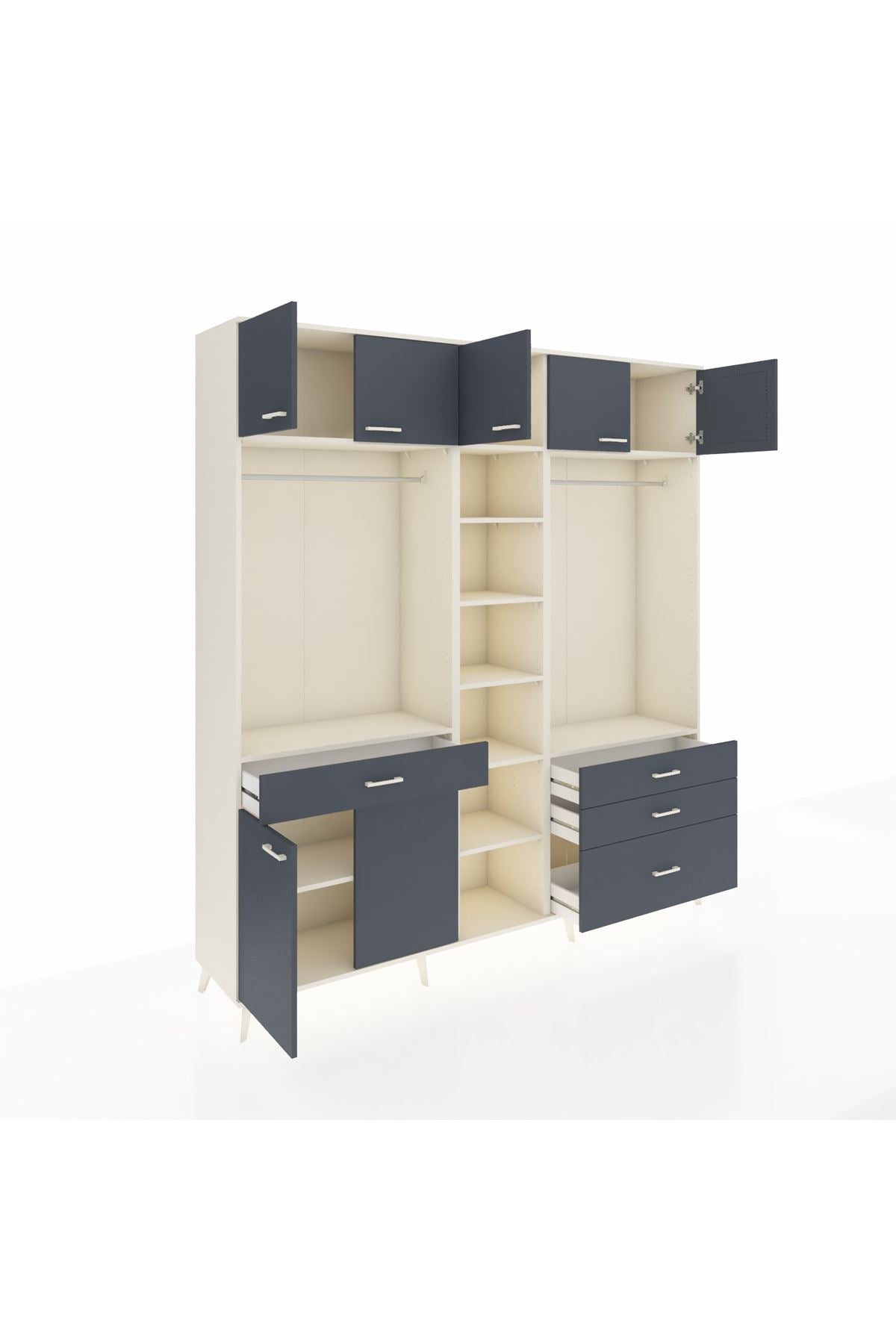 Hyperion Dolap 11 Raflı 4 Çekmeceli 2 Askılı 220x44x243 Aytaşı-Antrasit/Antrasit