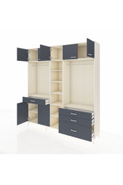 Hyperion Dolap 11 Raflı 4 Çekmeceli 2 Askılı 220x44x243 Aytaşı-Antrasit/Antrasit