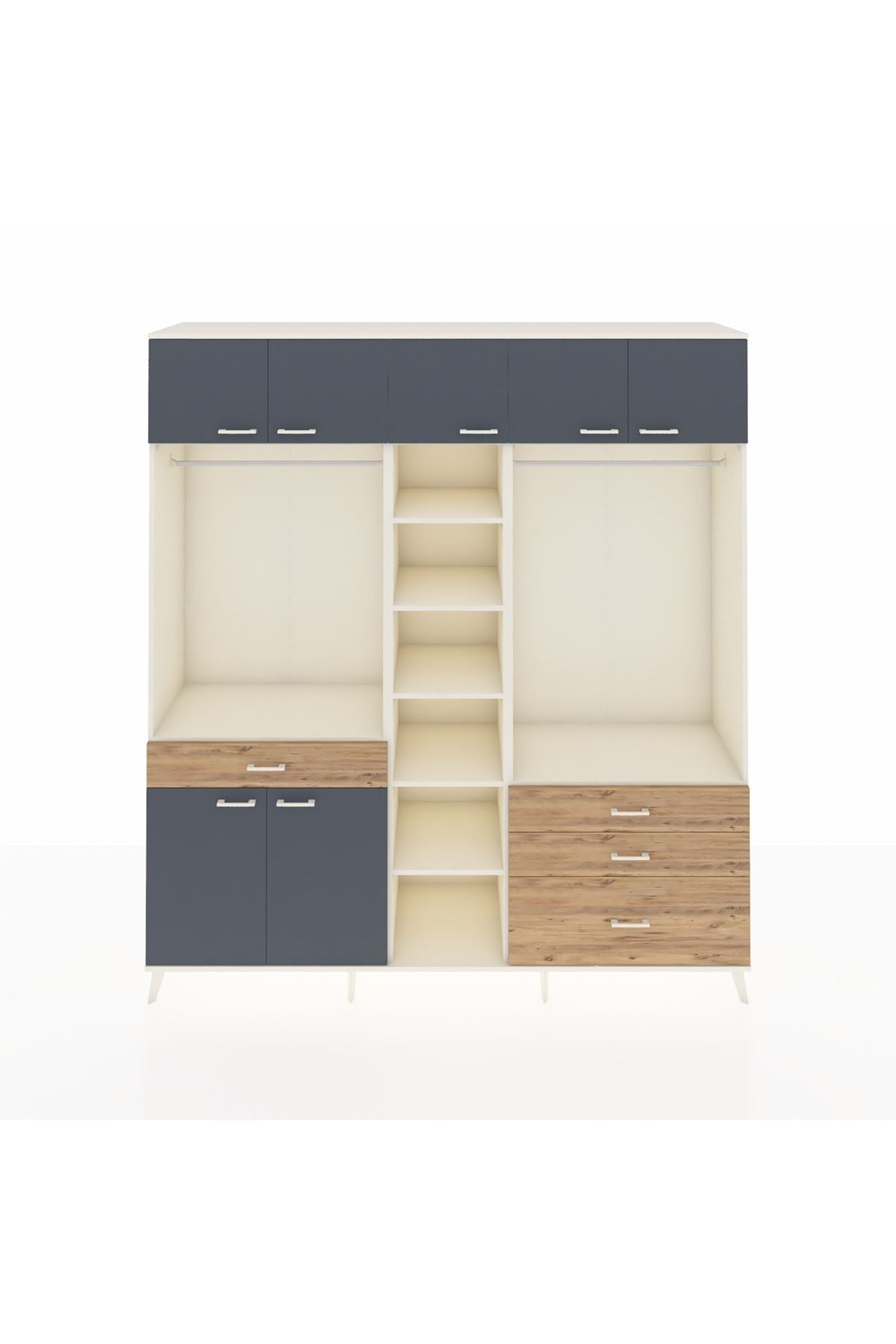 Hyperion Dolap 11 Raflı 4 Çekmeceli 2 Askılı 220x44x243 Aytaşı-Antrasit/Çam