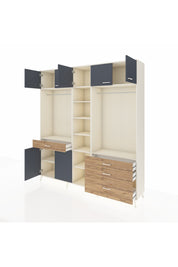 Hyperion Dolap 11 Raflı 4 Çekmeceli 2 Askılı 220x44x243 Aytaşı-Antrasit/Çam