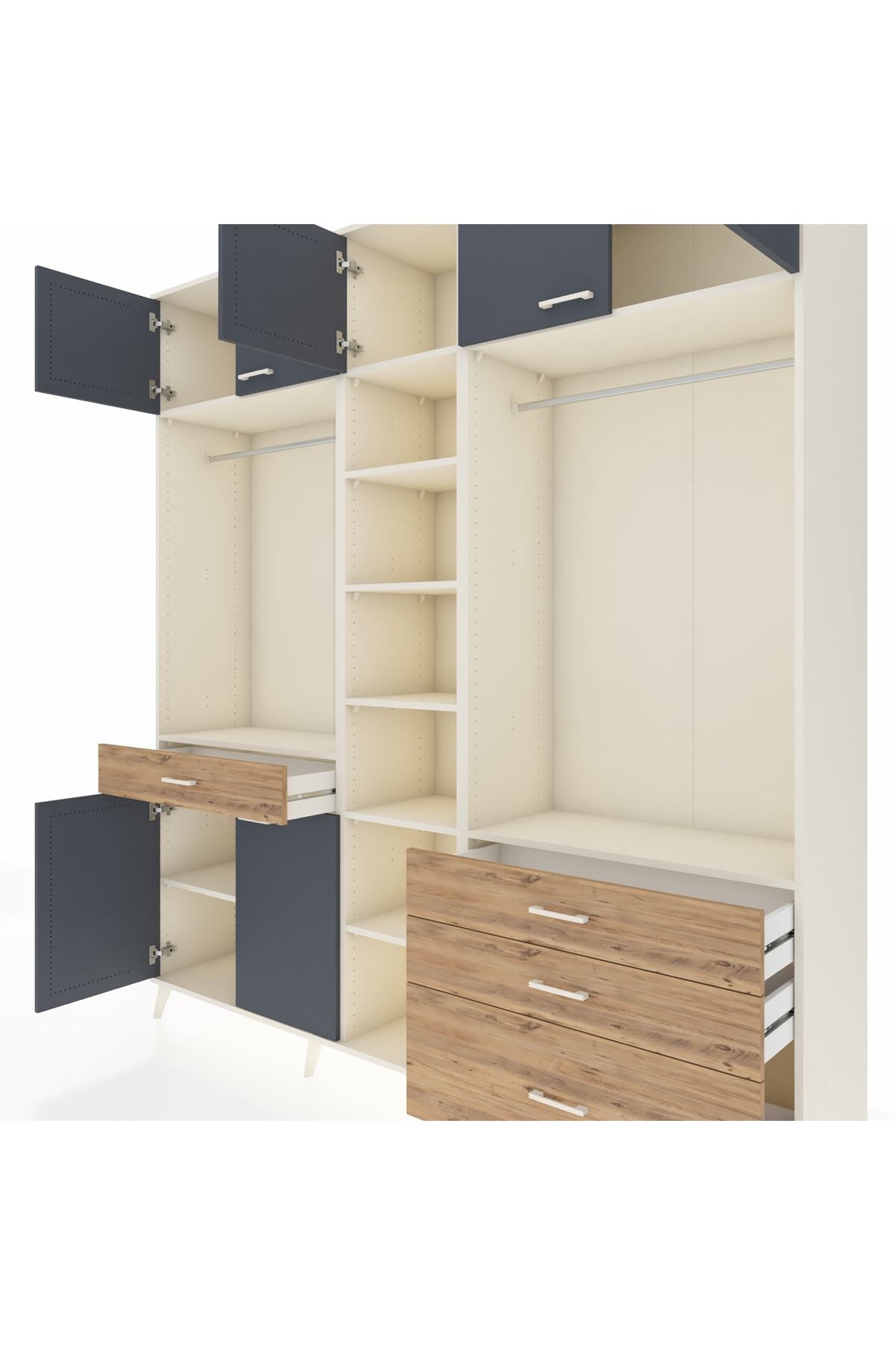 Hyperion Dolap 11 Raflı 4 Çekmeceli 2 Askılı 220x44x243 Aytaşı-Antrasit/Çam