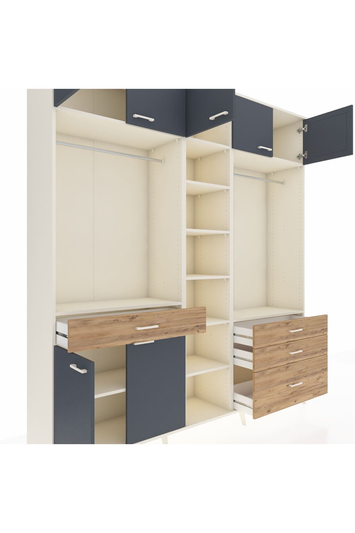 Hyperion Dolap 11 Raflı 4 Çekmeceli 2 Askılı 220x44x243 Aytaşı-Antrasit/Çam