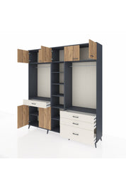 Hyperion Dolap 11 Raflı 4 Çekmeceli 2 Askılı 220x44x243 Antrasit-Çam/Aytaşı