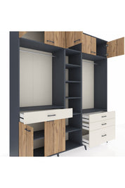 Hyperion Dolap 11 Raflı 4 Çekmeceli 2 Askılı 220x44x243 Antrasit-Çam/Aytaşı