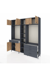 Hyperion Dolap 11 Raflı 4 Çekmeceli 2 Askılı 220x44x243 Antrasit-Çam/Antrasit