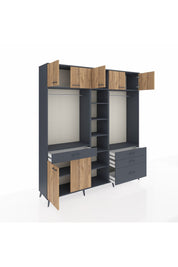 Hyperion Dolap 11 Raflı 4 Çekmeceli 2 Askılı 220x44x243 Antrasit-Çam/Antrasit