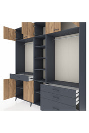 Hyperion Dolap 11 Raflı 4 Çekmeceli 2 Askılı 220x44x243 Antrasit-Çam/Antrasit