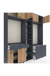Hyperion Dolap 11 Raflı 4 Çekmeceli 2 Askılı 220x44x243 Antrasit-Çam/Antrasit
