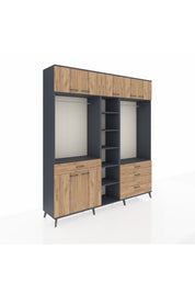 Hyperion Dolap 11 Raflı 4 Çekmeceli 2 Askılı 220x44x243 Antrasit-Çam/Çam