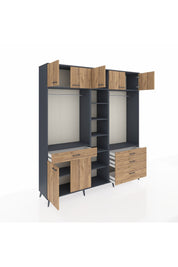 Hyperion Dolap 11 Raflı 4 Çekmeceli 2 Askılı 220x44x243 Antrasit-Çam/Çam