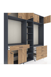 Hyperion Dolap 11 Raflı 4 Çekmeceli 2 Askılı 220x44x243 Antrasit-Çam/Çam