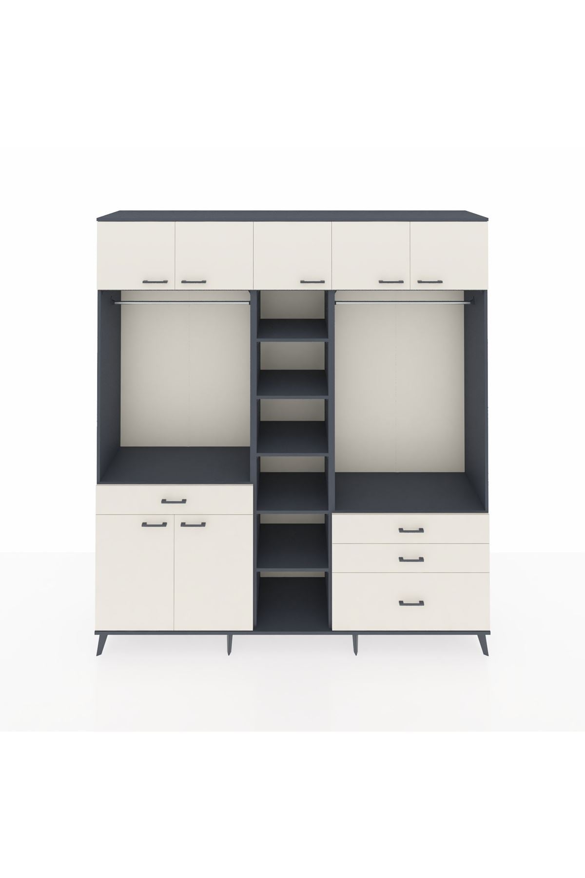 Hyperion Dolap 11 Raflı 4 Çekmeceli 2 Askılı 220x44x243 Antrasit-Aytaşı/Aytaşı