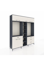 Hyperion Dolap 11 Raflı 4 Çekmeceli 2 Askılı 220x44x243 Antrasit-Aytaşı/Aytaşı