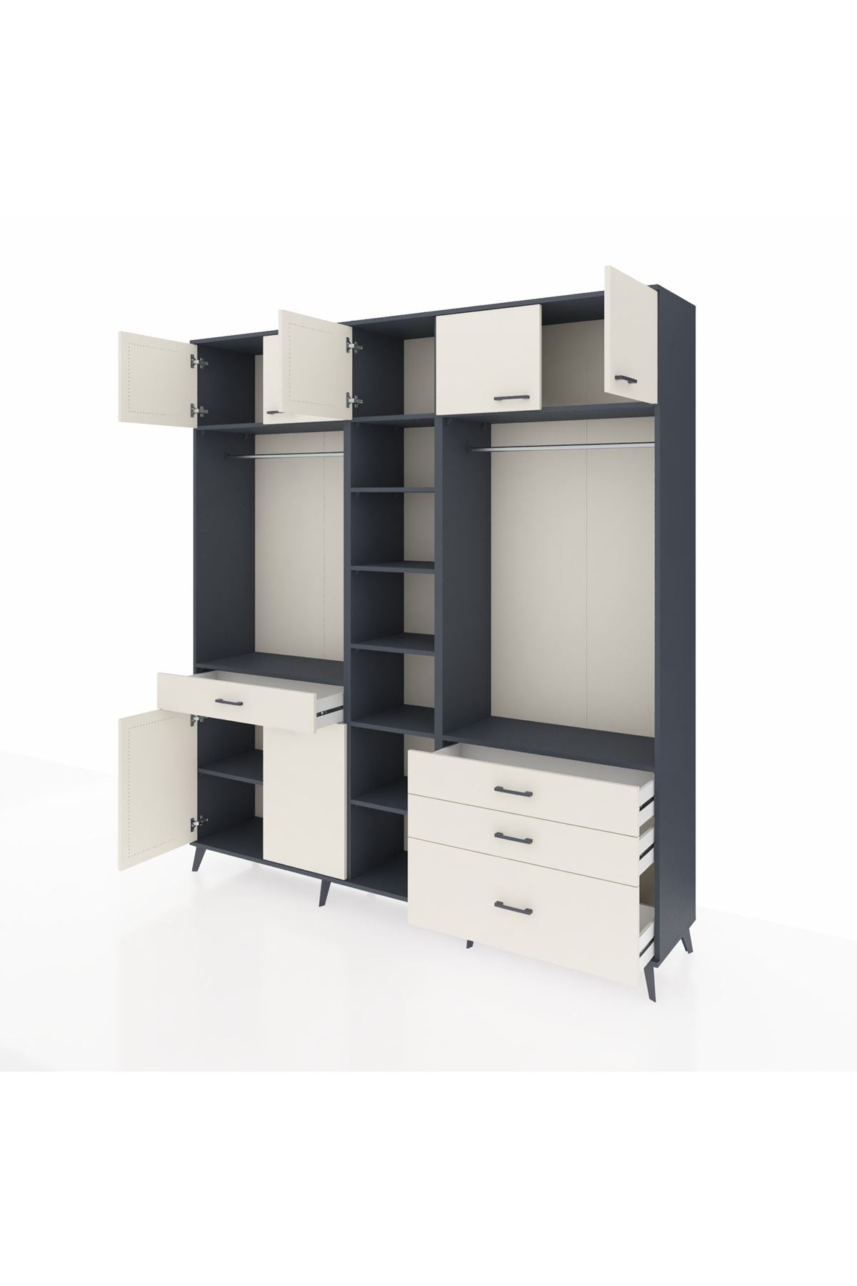 Hyperion Dolap 11 Raflı 4 Çekmeceli 2 Askılı 220x44x243 Antrasit-Aytaşı/Aytaşı