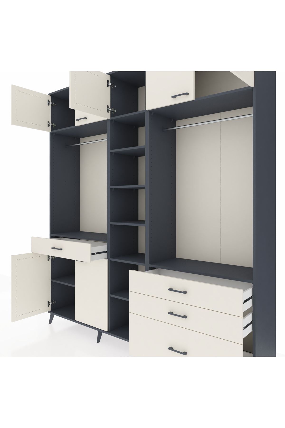 Hyperion Dolap 11 Raflı 4 Çekmeceli 2 Askılı 220x44x243 Antrasit-Aytaşı/Aytaşı