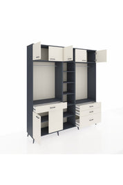 Hyperion Dolap 11 Raflı 4 Çekmeceli 2 Askılı 220x44x243 Antrasit-Aytaşı/Aytaşı