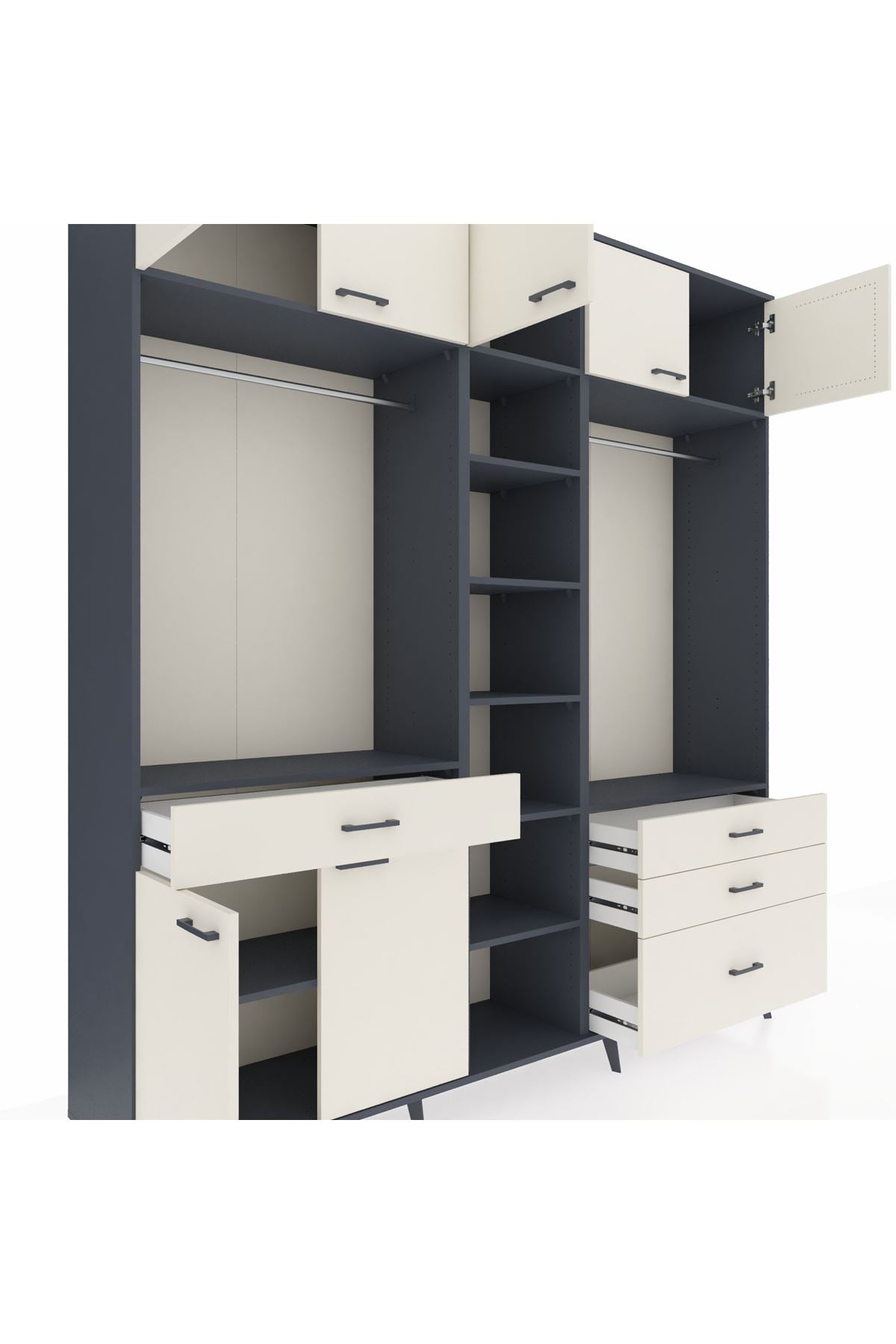 Hyperion Dolap 11 Raflı 4 Çekmeceli 2 Askılı 220x44x243 Antrasit-Aytaşı/Aytaşı