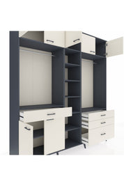 Hyperion Dolap 11 Raflı 4 Çekmeceli 2 Askılı 220x44x243 Antrasit-Aytaşı/Aytaşı