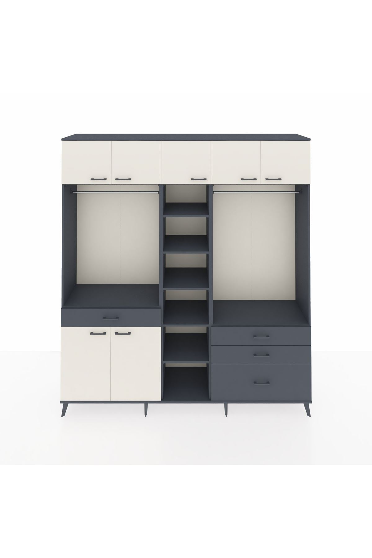 Hyperion Dolap 11 Raflı 4 Çekmeceli 2 Askılı 220x44x243 Antrasit-Aytaşı/Antrasit