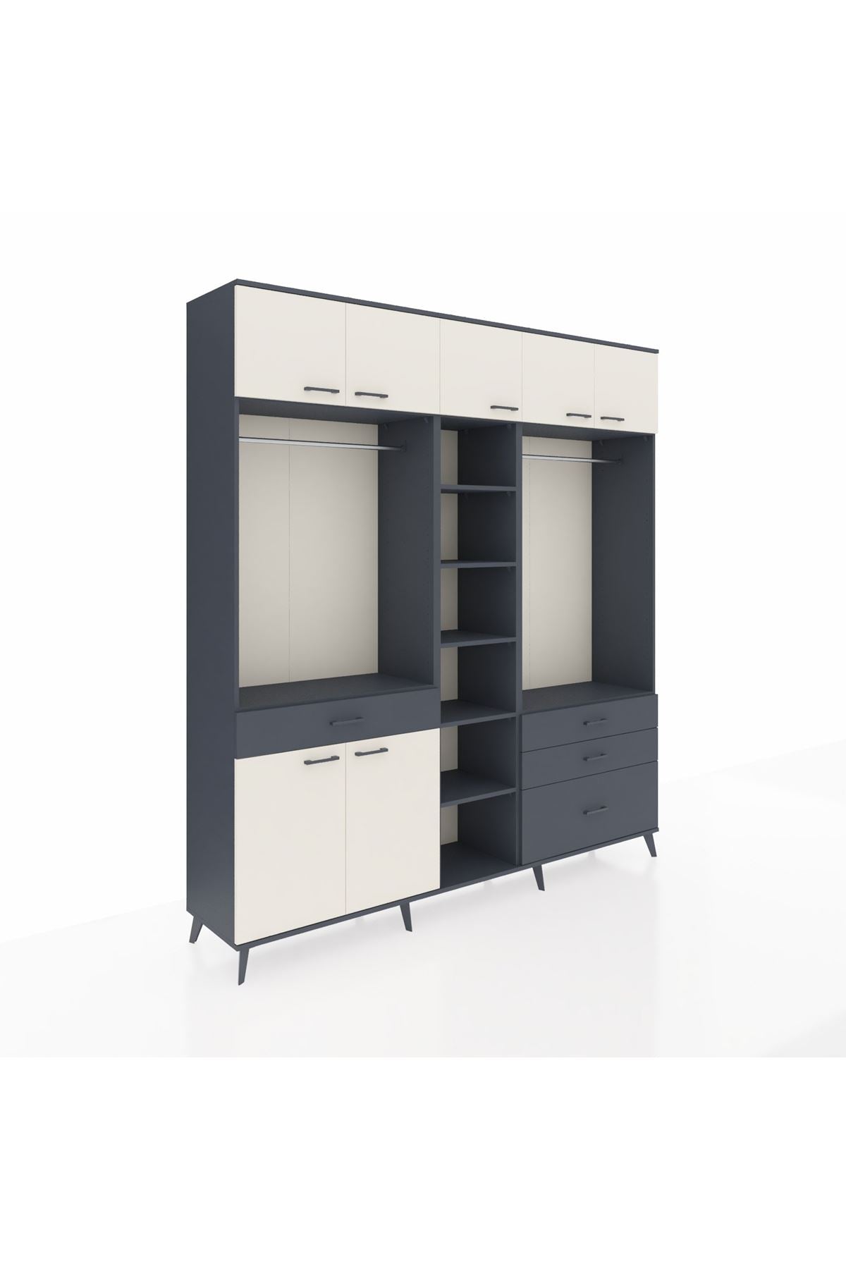 Hyperion Dolap 11 Raflı 4 Çekmeceli 2 Askılı 220x44x243 Antrasit-Aytaşı/Antrasit