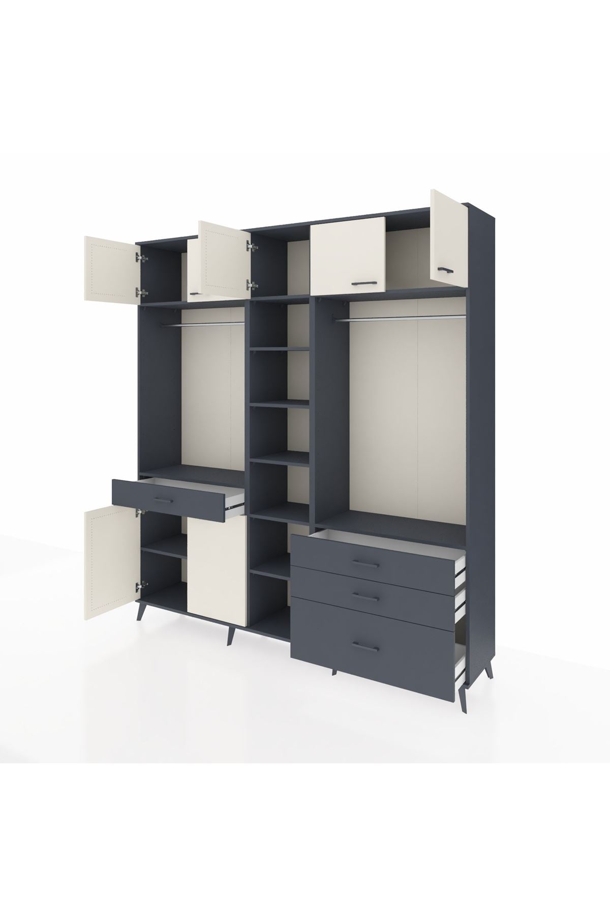 Hyperion Dolap 11 Raflı 4 Çekmeceli 2 Askılı 220x44x243 Antrasit-Aytaşı/Antrasit