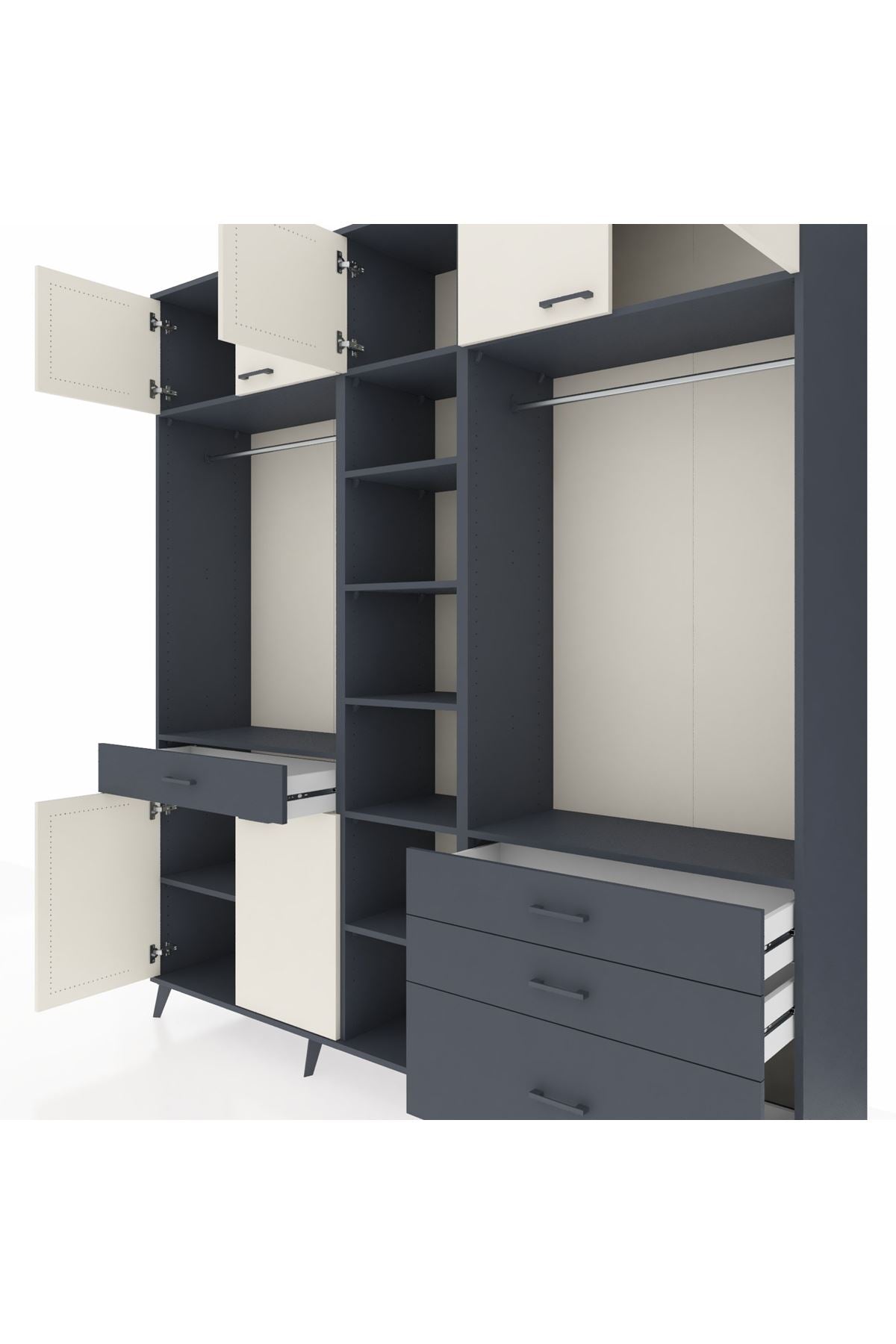 Hyperion Dolap 11 Raflı 4 Çekmeceli 2 Askılı 220x44x243 Antrasit-Aytaşı/Antrasit