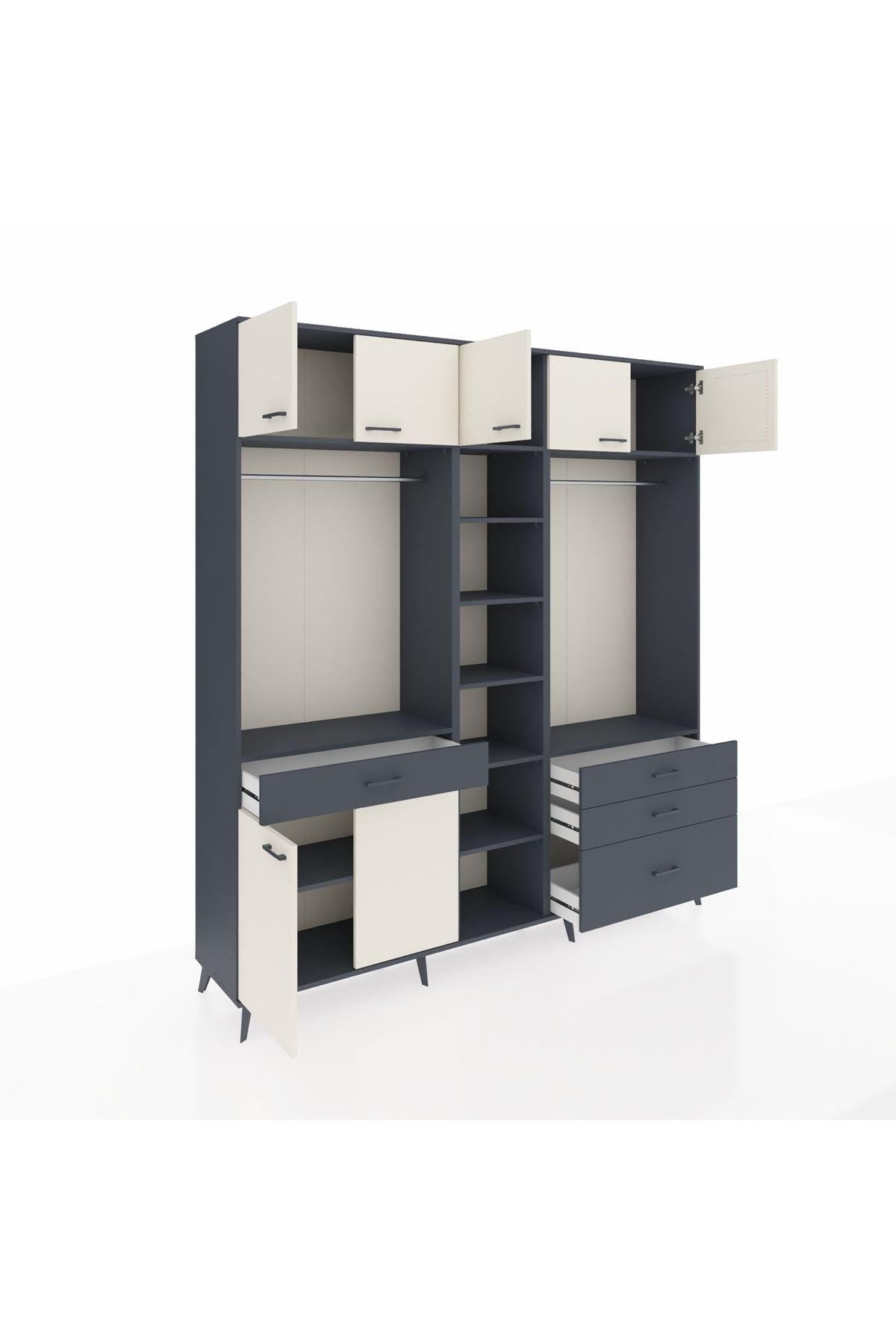 Hyperion Dolap 11 Raflı 4 Çekmeceli 2 Askılı 220x44x243 Antrasit-Aytaşı/Antrasit