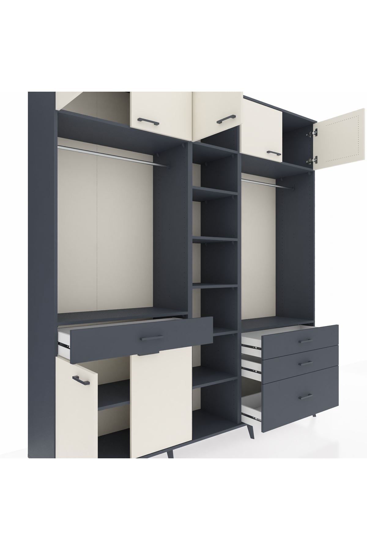 Hyperion Dolap 11 Raflı 4 Çekmeceli 2 Askılı 220x44x243 Antrasit-Aytaşı/Antrasit