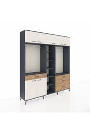 Hyperion Dolap 11 Raflı 4 Çekmeceli 2 Askılı 220x44x243 Antrasit-Aytaşı/Çam