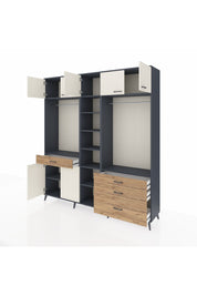 Hyperion Dolap 11 Raflı 4 Çekmeceli 2 Askılı 220x44x243 Antrasit-Aytaşı/Çam