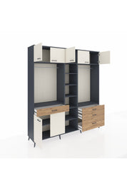 Hyperion Dolap 11 Raflı 4 Çekmeceli 2 Askılı 220x44x243 Antrasit-Aytaşı/Çam